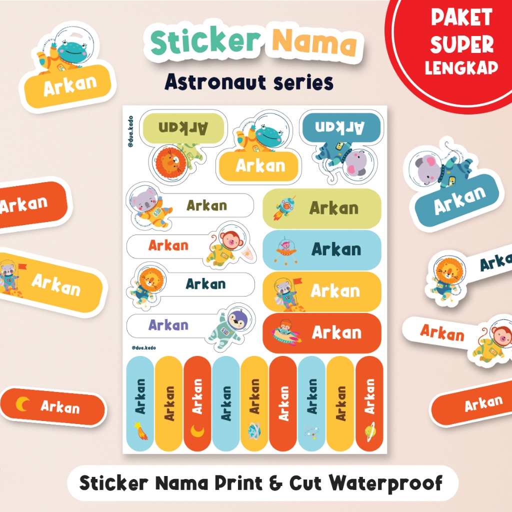 

H7Y Label Nama Waterproof all in one, Stiker Nama tumbler, kotak pensil, Print and Cut custom nama