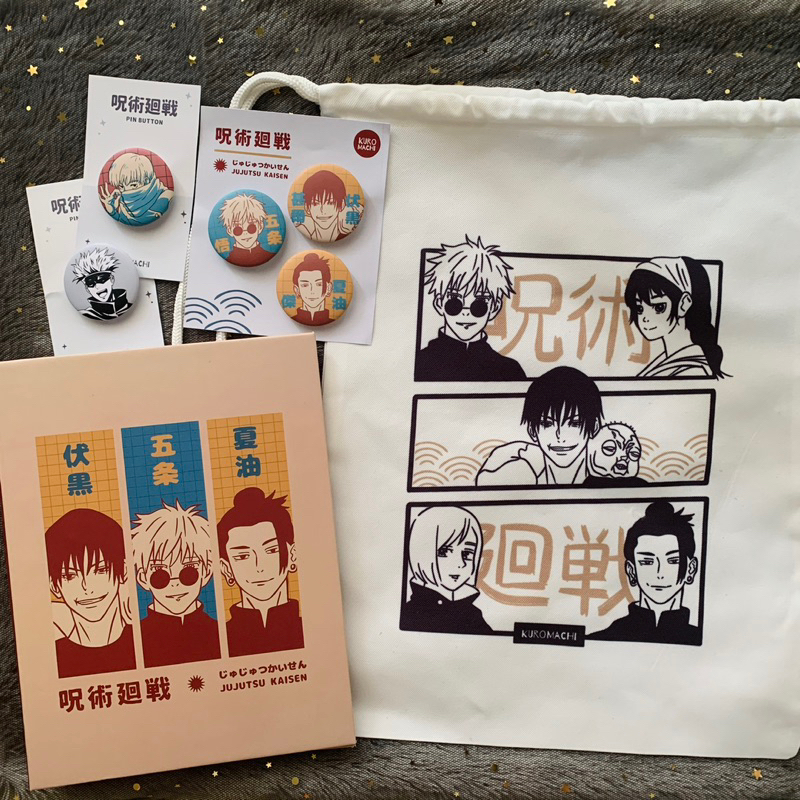 

[FREE STICKER PACK] Jujutsu Kaisen 2 Tote Bag, Pin Buttons, A5 Binder
