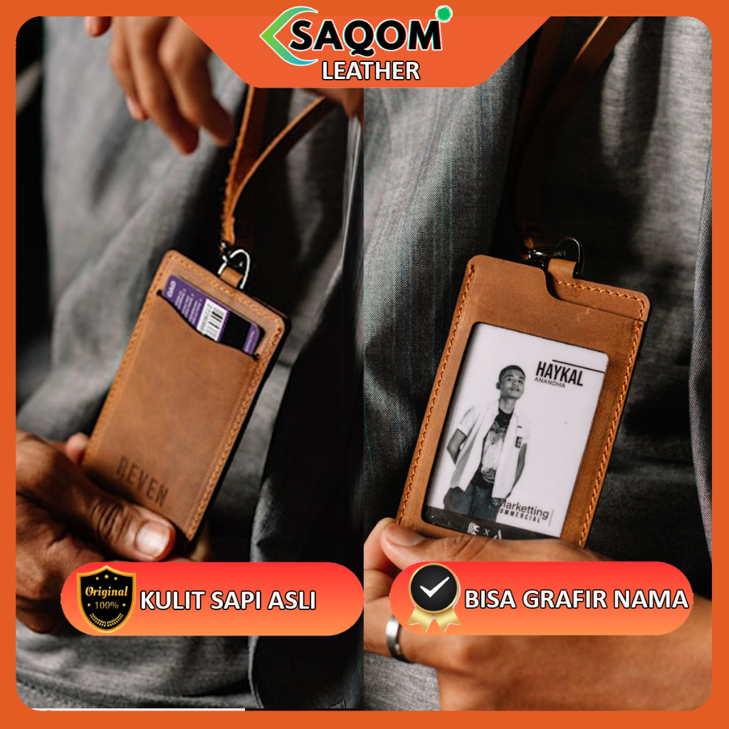 

Id Card Holder Kulit Sapi Asli 100% Custom Grafir Nama Free Dompet STNK + Lanyard Aesthetic Name Tag Peniti 2 Sisi