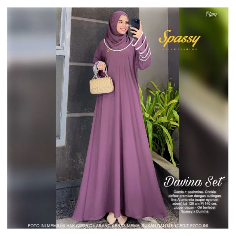 Gamis wanita set jilbab davina set ori Spassy LD 120 gamis polos wanita modis