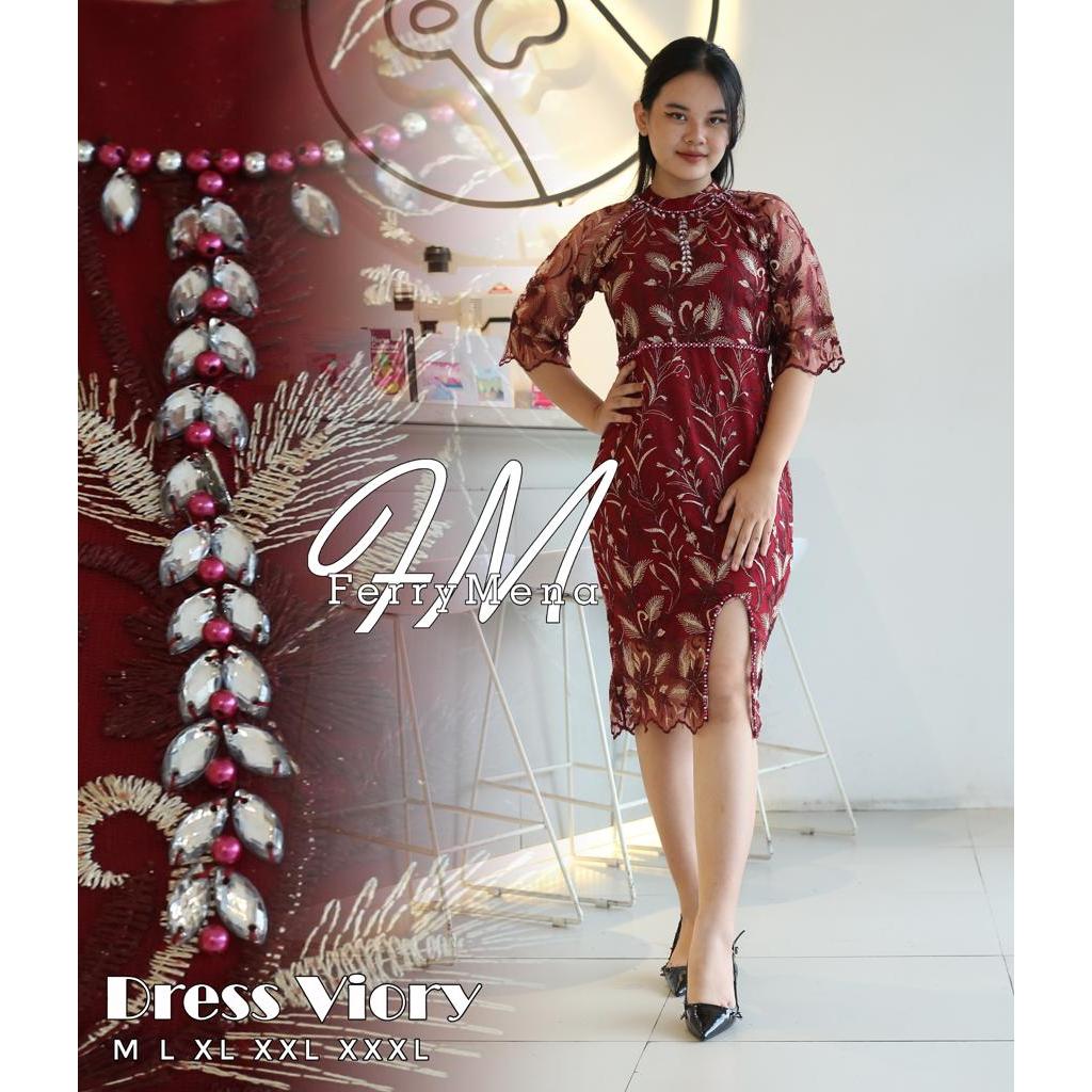 Dres tulle viory motif bunga spesial natal dan tahun baru 2023/baju pesta wanita