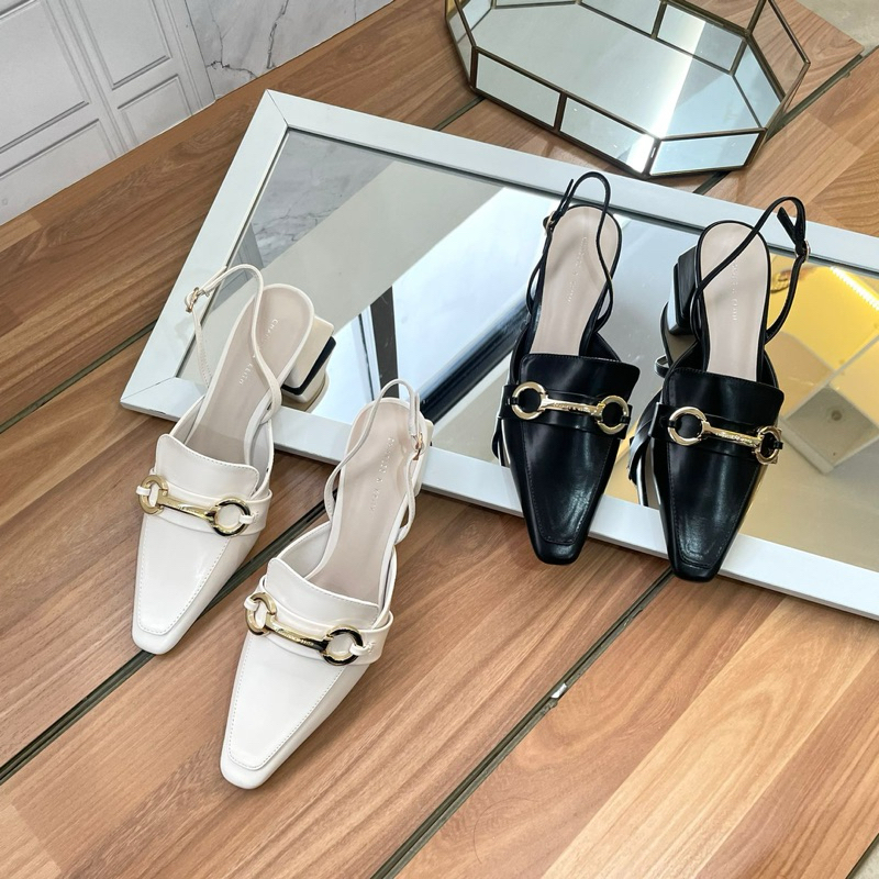 Chunky heels 4cm stripe back ck import high quality fashion shoes sepatu wanita hak tahu tali belaka