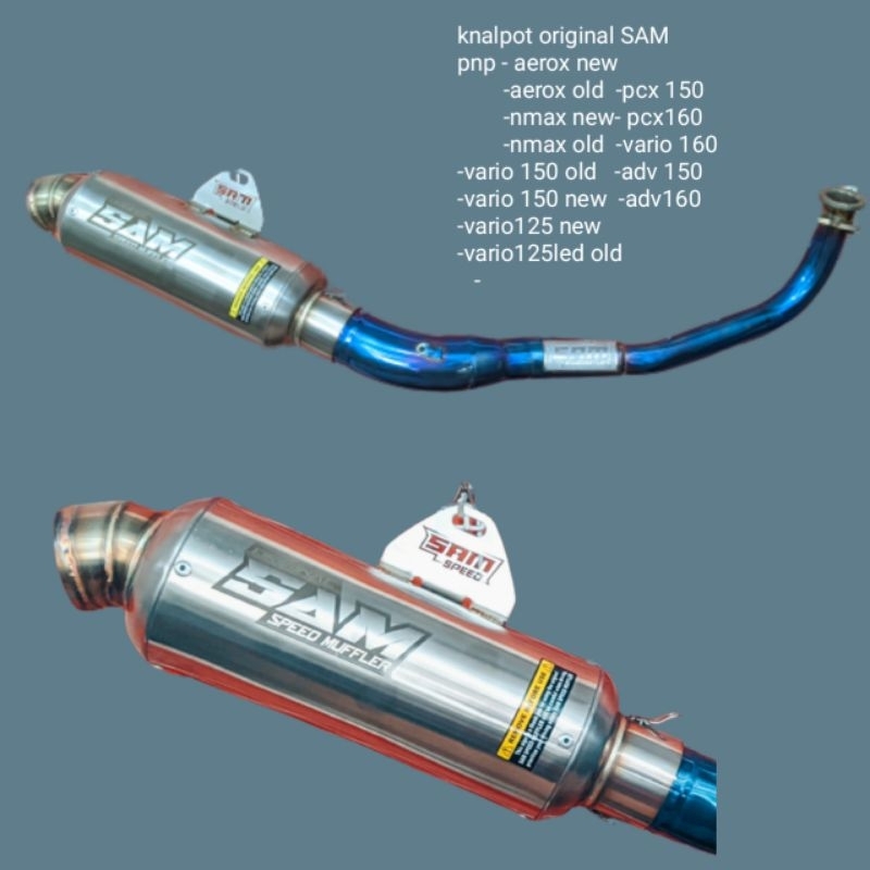 knalpot original SAM type jnong pendek leher blue bending pnp aerox new, aerox old, nmax new, nmax o