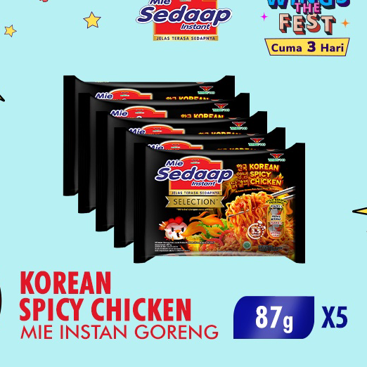 

YRSS5621 ORIGINAL% Sedaap Mie Instan Korean Spicy Chicken Bag 87 gr x5