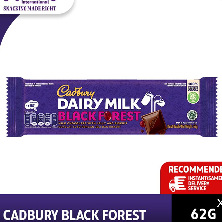 

SRBC5166 [PROMO MURAH!!!] Cadbury Dairy Milk Chocolate Black Forest Regular 62g Untuk Camilan - triple pack