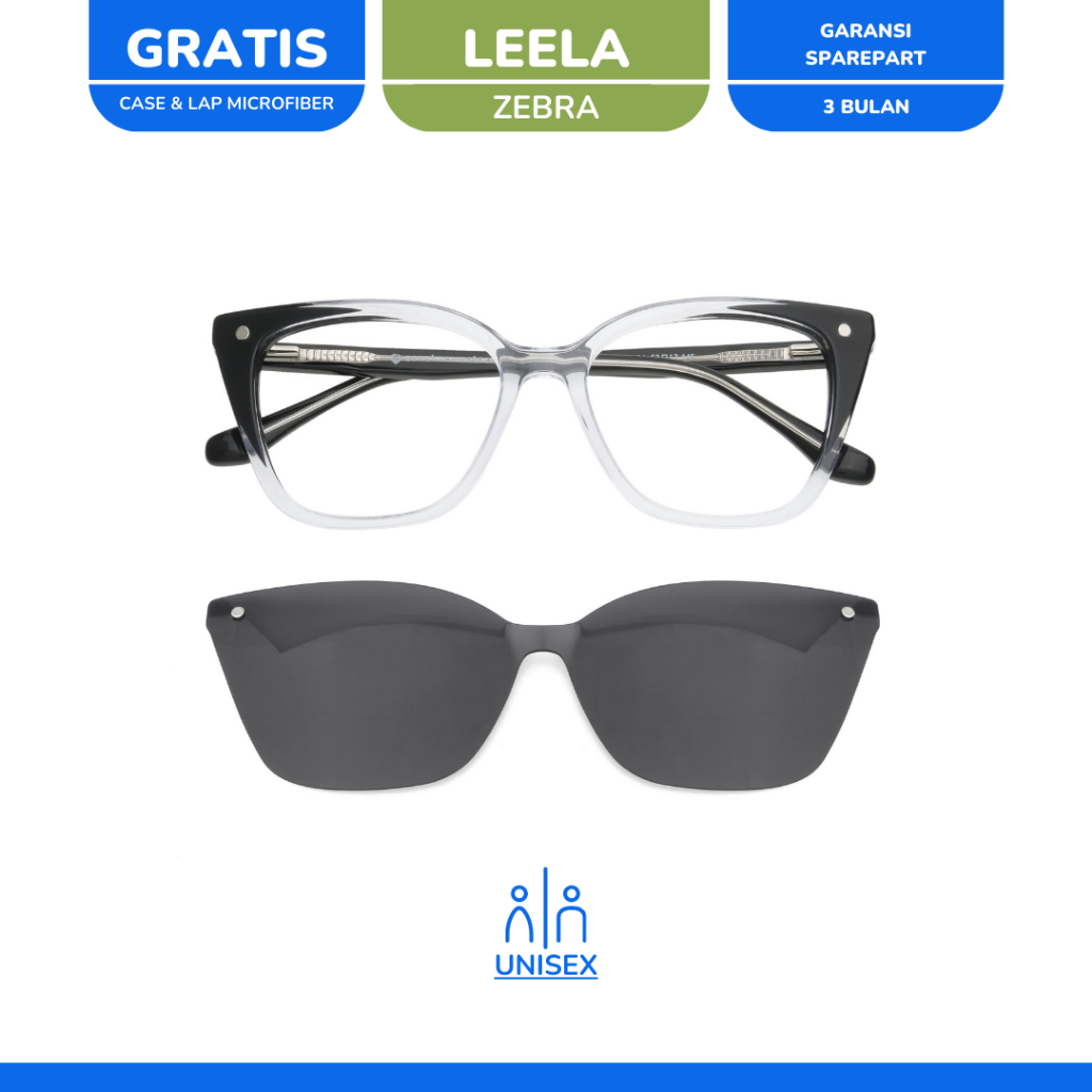 zonakacamata - Clip On Leela Zebra - Frame Kacamata - Pria/Wanita - Minus/Silinder/Plus