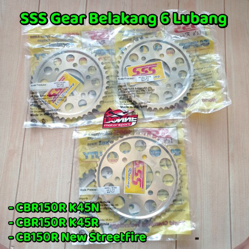 Gear Belakang SSS Steel Silver 428-44 / 428-45 / 428-46 / 428-47 CBR150R K45N / K45R / CB150R NEW Lu