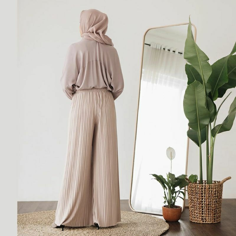 Kulot Plisket Coklat Susu [Free Belt] | Kulot Plisket Murah