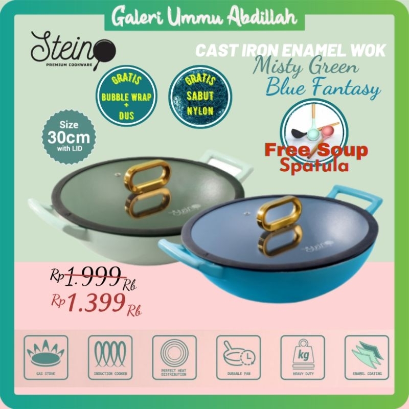 Stein Cast Iron Enamel Steincookware Wok Pan 30 Cm Iron Cast Enamel Misty Green Blue Fantasy Cast Ir
