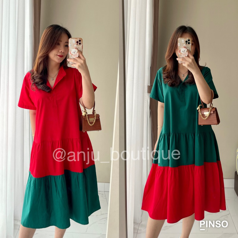 Lucy Dress | Dress Katun | Dress Merah Natal Wanita - ANJU