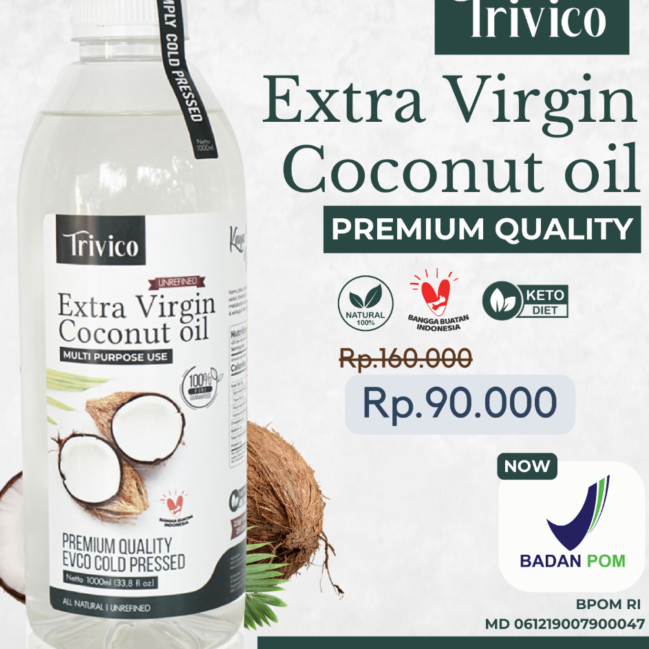 

Best Seller TRIVICO VCO PREMIUM / EVCO Virgin Coconut OIL 1 LITER / MINYAK KELAPA MURNI 100% / COCONUT OIL - 1LITER 1000ML Terlaris