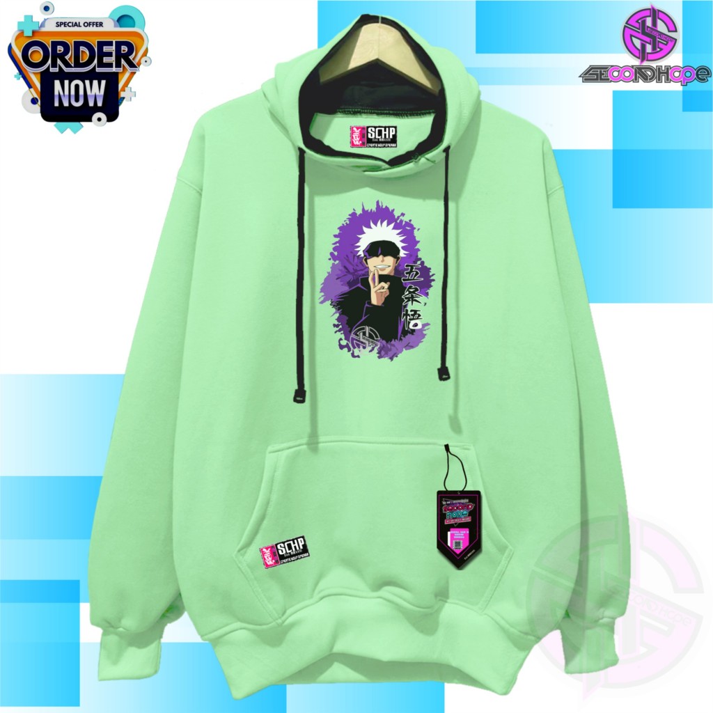 Jaket Hoodie Terbaru Distro Gambar Anime Warna Mint Ukuran Oversize Sweater Hodi Pria Wanita Second 