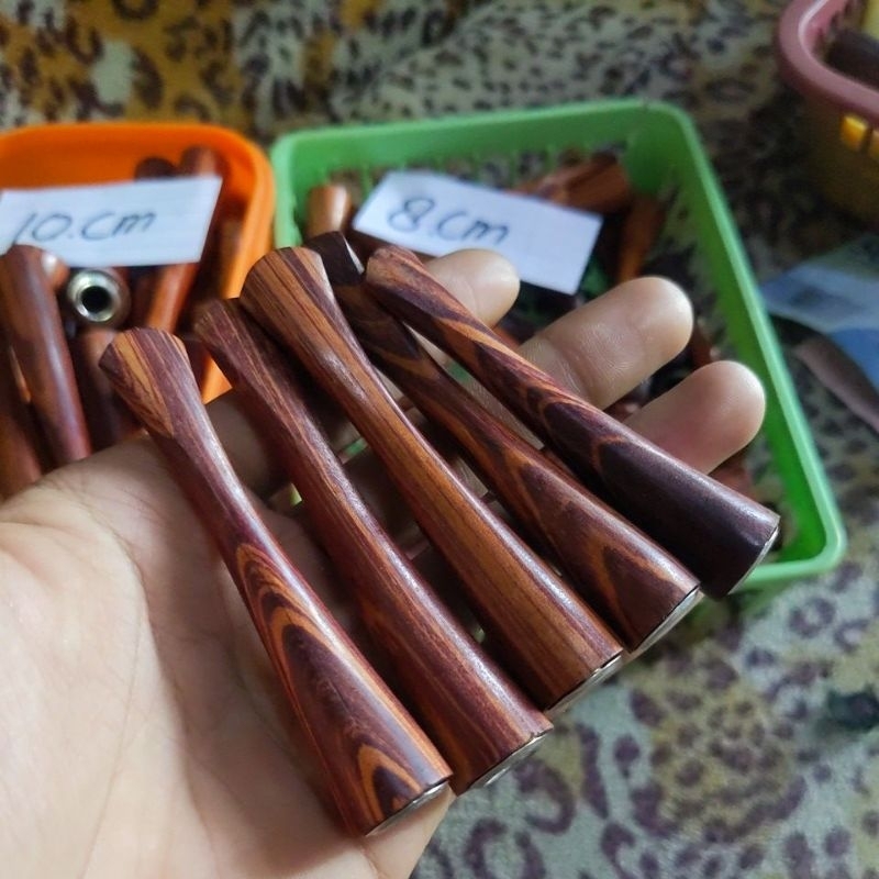 once/cangklong mini 8cm gaharu zebra merah full ulir motif polos pipih