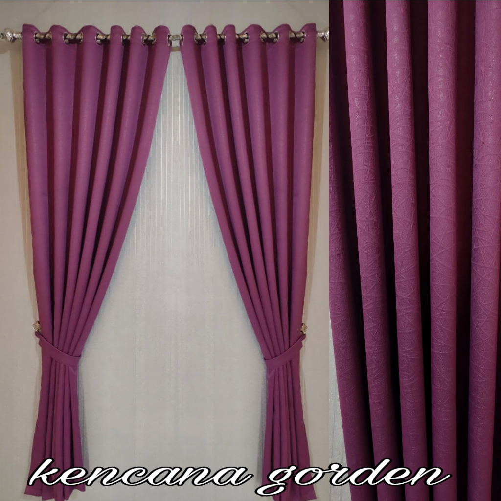 Gorden polos jendela ruang tamu tirai pintu minimalis hordeng polos embos gordyn.warna ungu