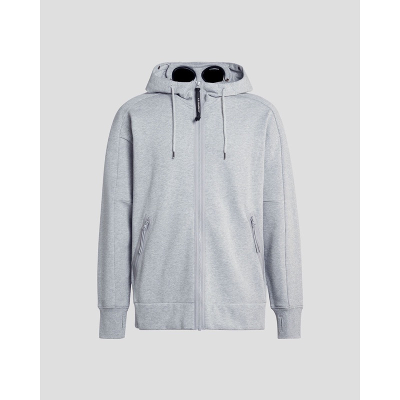 CP Company Diagonal Fleece Goggle Zip Hoodie Jacket In Grey