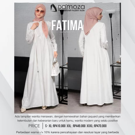 DAMOZA FATIMA BROKEN WHITE PUTIH GAMIS POLOS ELEGANT BAHAN JAQUARD TERBARU PREMIUM COD