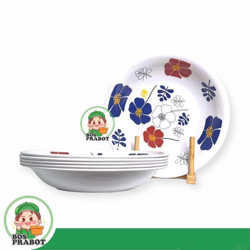 PIRING LONTONG MELAMIN 6 PCS / PIRING MAKAN MELAMIN 9 INCH CEKUNG / PIRING MAKAN MELAMIN MOTIF BUNGA