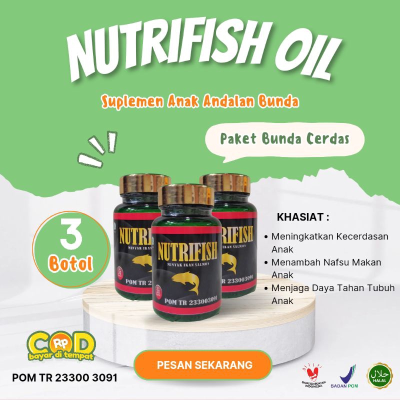 [PAKET 3 BOTOL] NUTRIFISH Minyak Ikan Salmon Untuk Anak - Meningkatkan Kecerdasaan, Nafsu Makan, & K