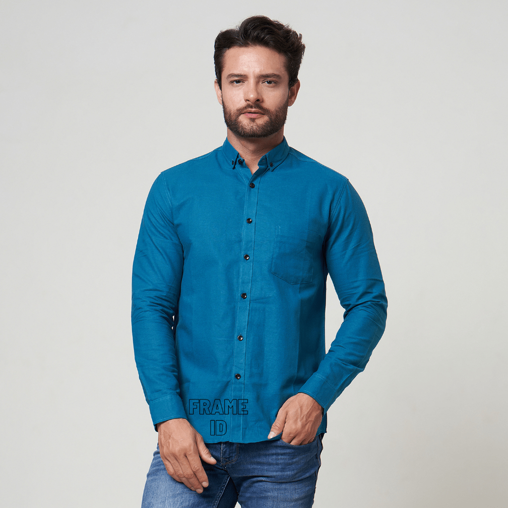 KEMEJA POLOS PRIA LENGAN PANJANG WARNA BIRU TOSCA