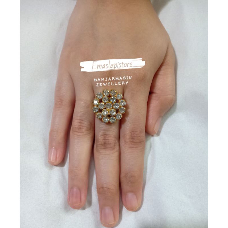 Cincin Kembang Mekar Permata Lapis Emas 999 Banjar