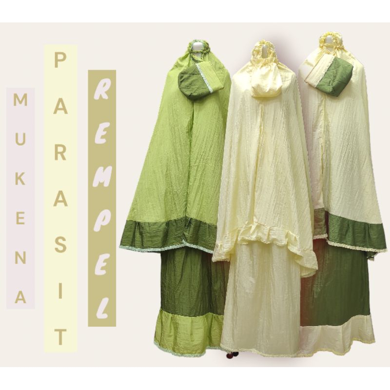 MUKENAH / MUKENA ( Rukuh ) Setelan Parasit Crinkle REMPEL Polos dan Kombinasi