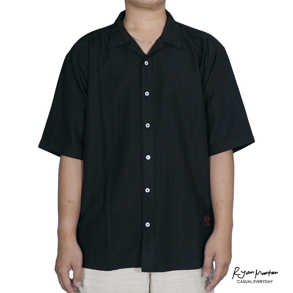 Ryan Marten Casuals Kemeja Pantai Open Collar  Hitam Vintage Oversize