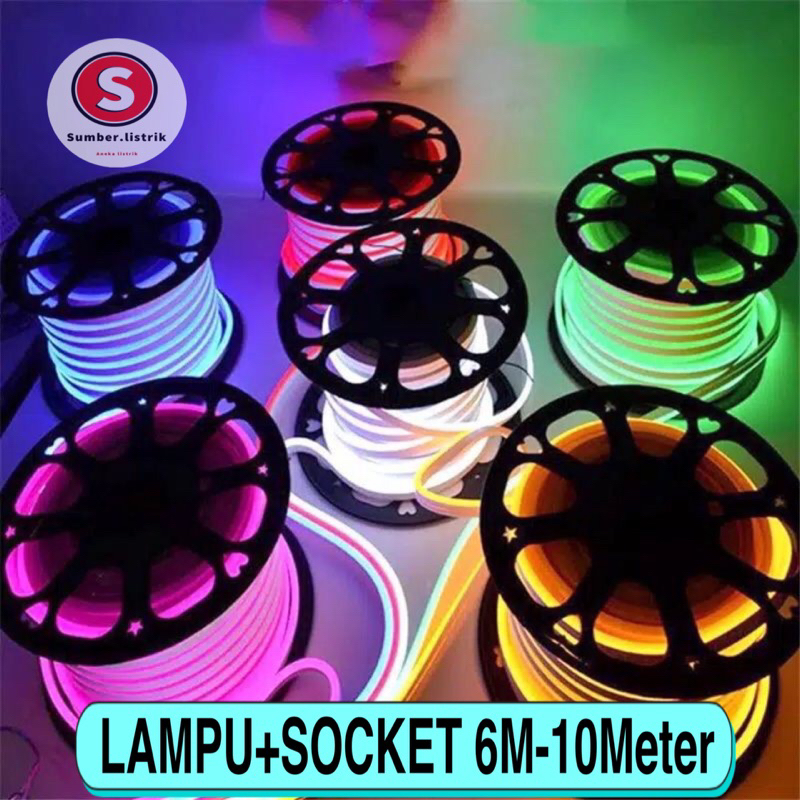 NEON FLEX LAMPU LED NEON FLEX 6M 7M 8M 9M 10M SELANG 220V METERAN SIGN STRIP OUTDOOR / Neon Flexible