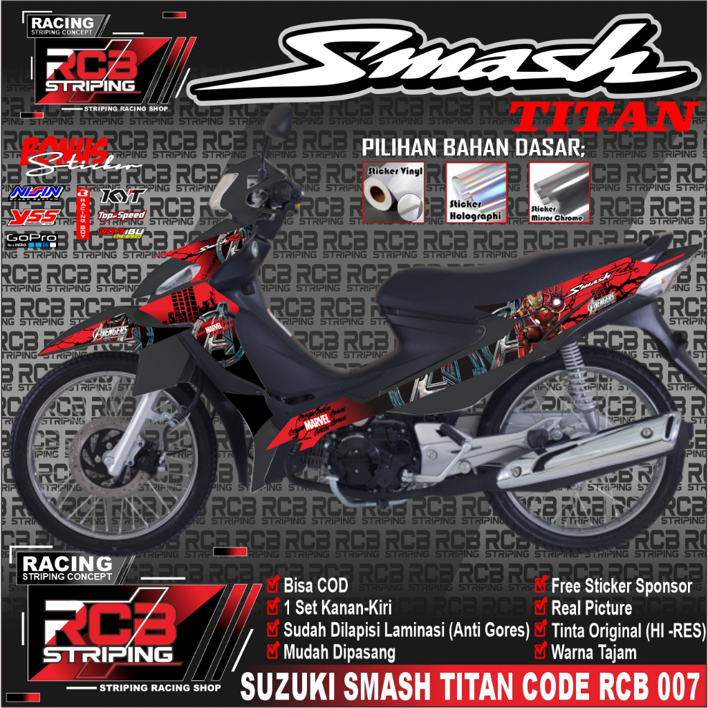 Striping STICKER  smash titan smash titan LIST BODY variasi smash  KEREN titan RCB 007