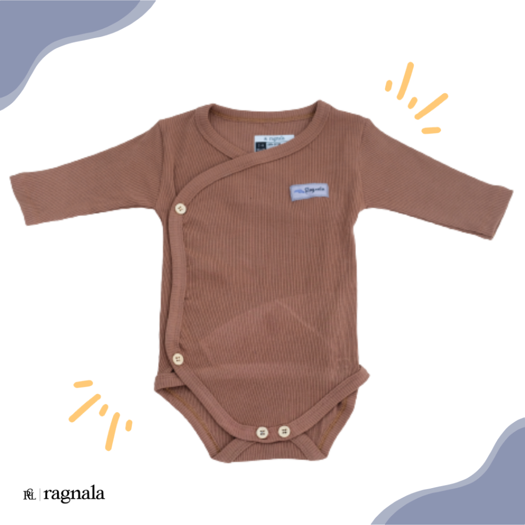 Ragnala - Bodysuit Kimono Baby Brown Cake (Jumper Bayi Unisex 02 Bulan-06 Bulan, 06 Bulan-12 Bulan, 1 Tahun- 2 Tahun)