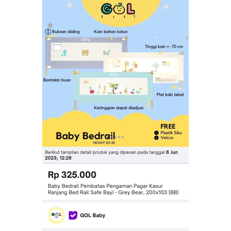 preloved pagar bayi bed rail gol baby