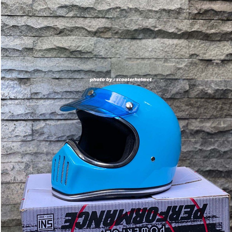 Helm Cakil Biru + Pet Japan Vintage Original