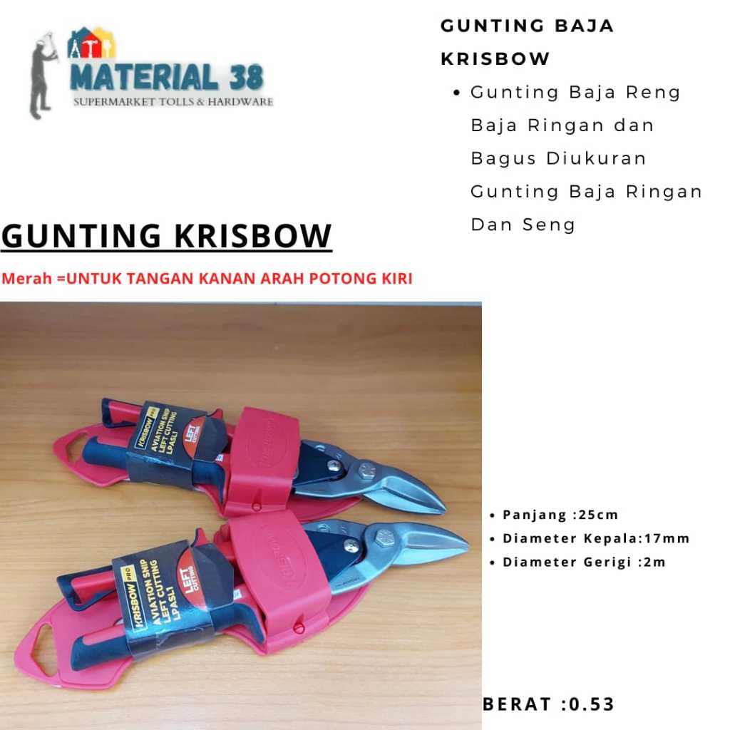 KRISBOW - Gunting Baja Ringan/Tang Potong Seng (Kiri)