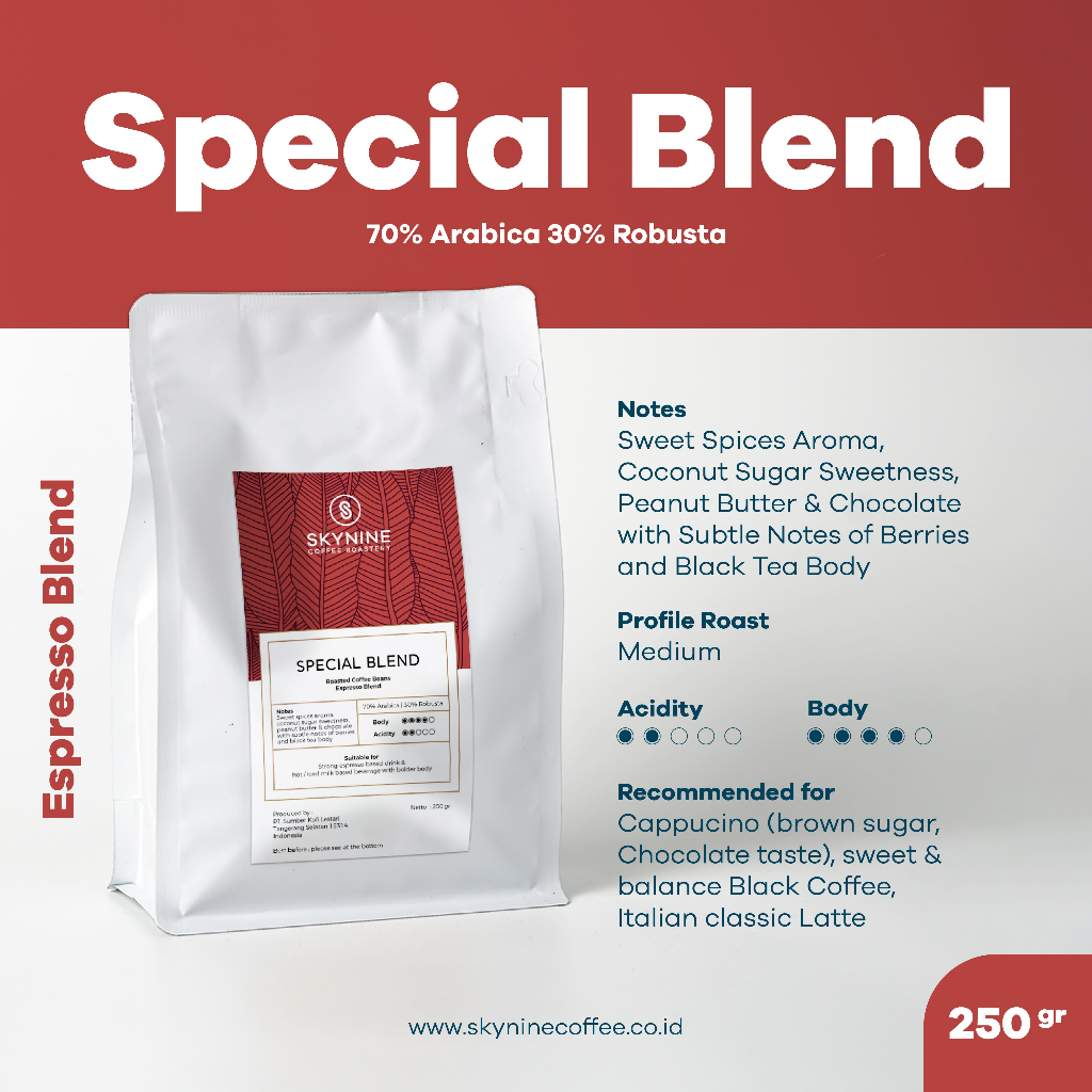 

BIJI KOPI ESPRESSO SPECIAL BLEND 70% ARABIKA 30% ROBUSTA 250 GR