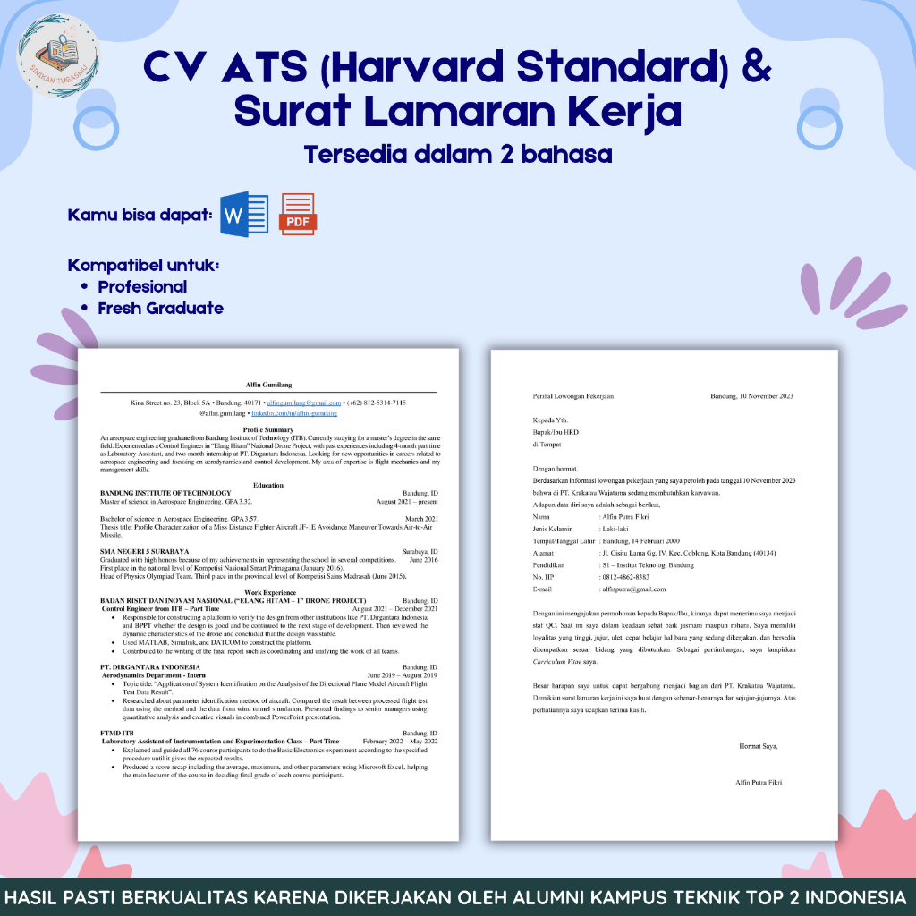 CV ATS Friendly | Surat Lamaran Kerja | Curriculum Vitae Format Applicant Tracking System | Jasa Des