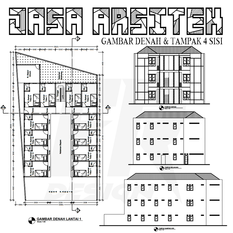 Jasa Desain Rumah Modern Minimalis 2D Denah Gambar Dan Tampak 4 sisi