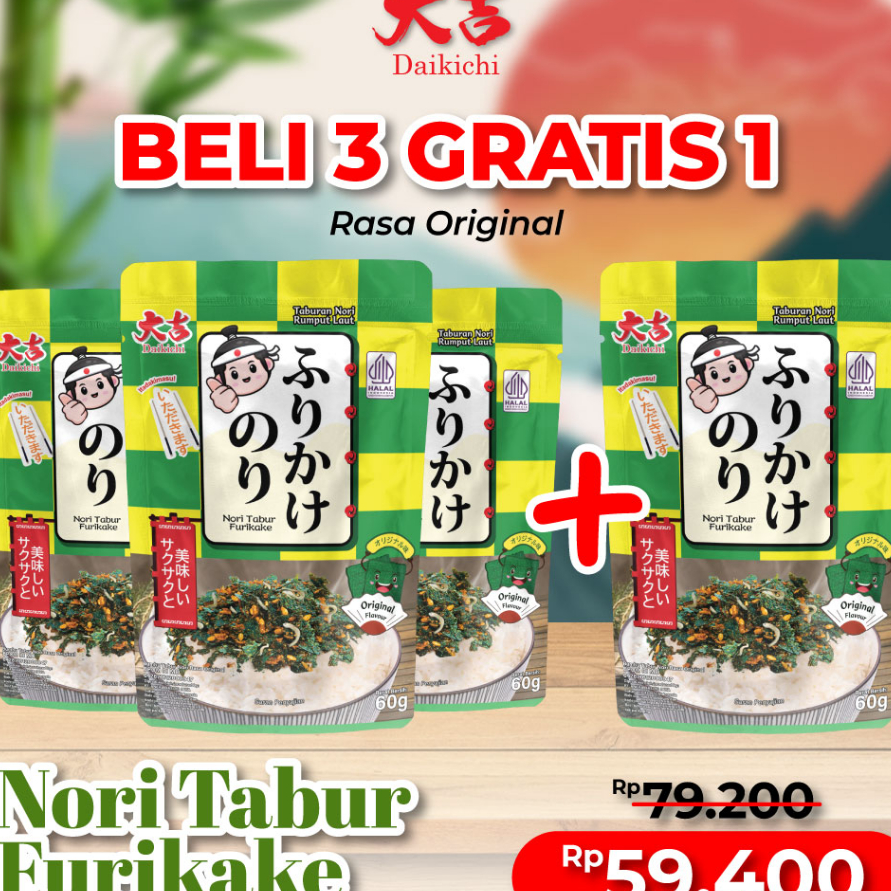 

BZFB3185 XG34448 (BELI 3 GRATIS 1) Nori Tabur Furikake Rumput Laut Panggang Campuran Ikan Teri 60g