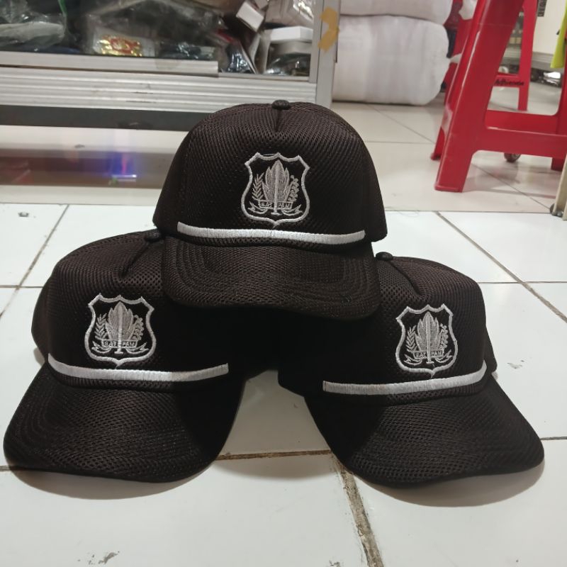 Topi Satpam coklat list putih Topi  Security Coklat