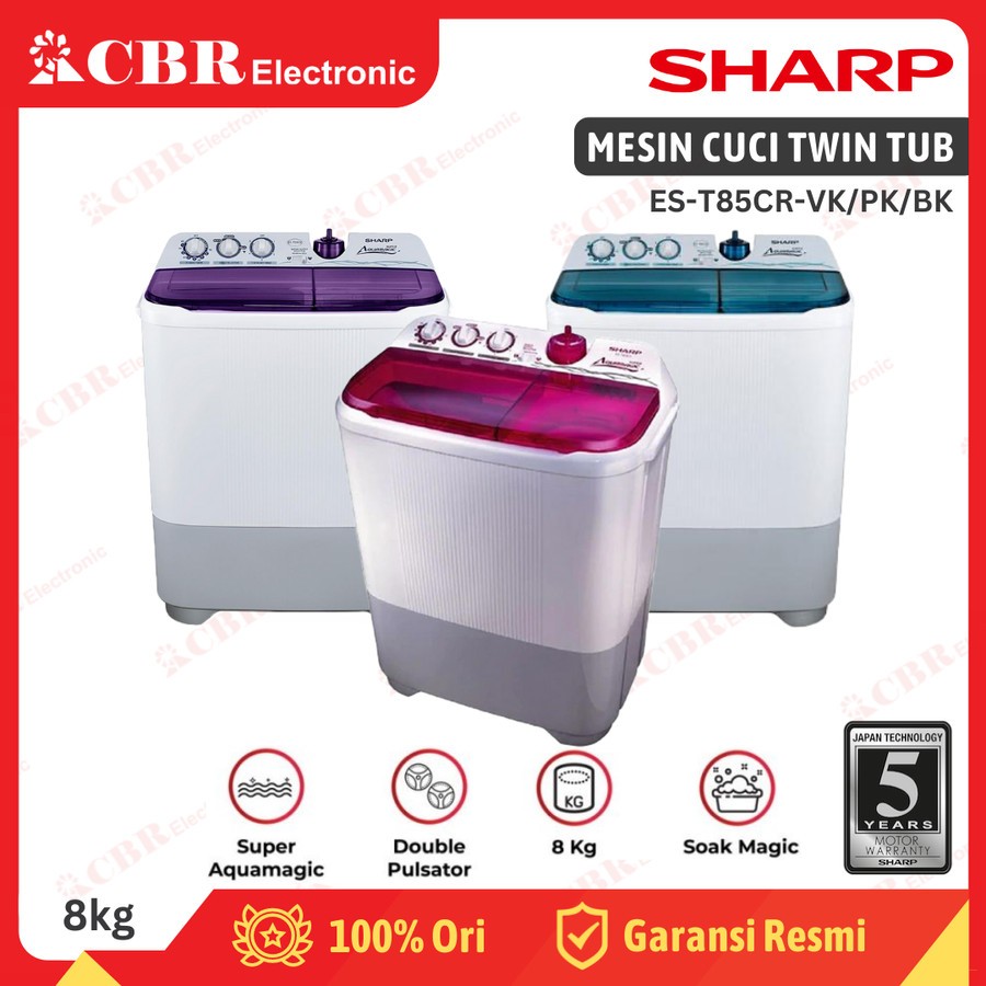 Mesin Cuci SHARP 2 Tabung 8 Kg ES-T85CR-PK / ES-T85CR-VK / ES-T85CR-BK
