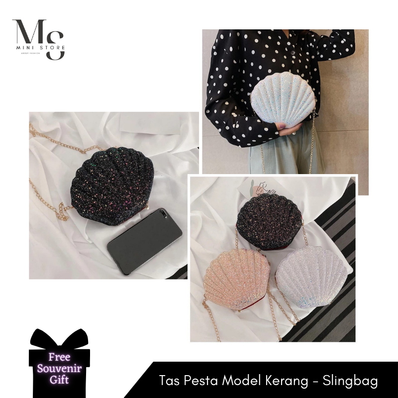 TAS WANITA SLING BAG TAS PESTA WANITA TAS PESTA MODEL KERANG SLING BAG KERANG SLINGBAG KERANG TAS  W