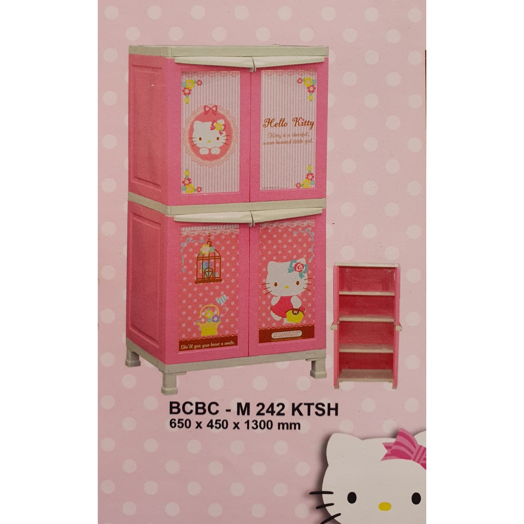 LEMARI PLASTIK NAPOLLY PREMIUM GRADE A/ HELLO KITTY FULL PINK/ LEMARI BAJU/ LEMARI PAKAIAN ANAK PINK