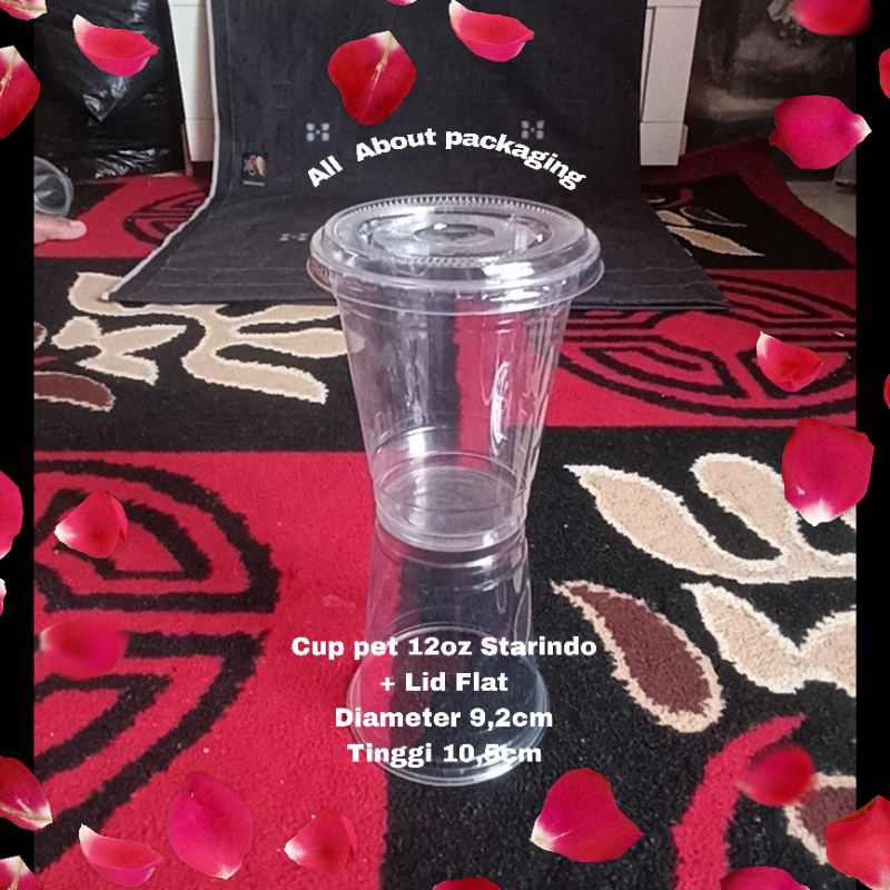 Cup PET 12oz & tutup Datar/cup pet 12 oz & lid flat/cup pet 12 oz + tutup Datar / gelas plastik pet