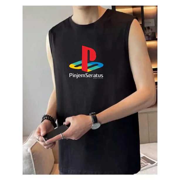 bisa cod- baju singlet pria/ baju tanpa lengan- baju gym-baju santai/Singlet Logo PINJEM SERATUS (PS