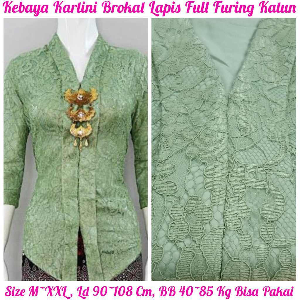 KEBAYA KARTINI MODERN BROKAT SEMI PRANCIS LAPIS FULL FURING KANCING KATUN DEPAN LENGAN 7/8