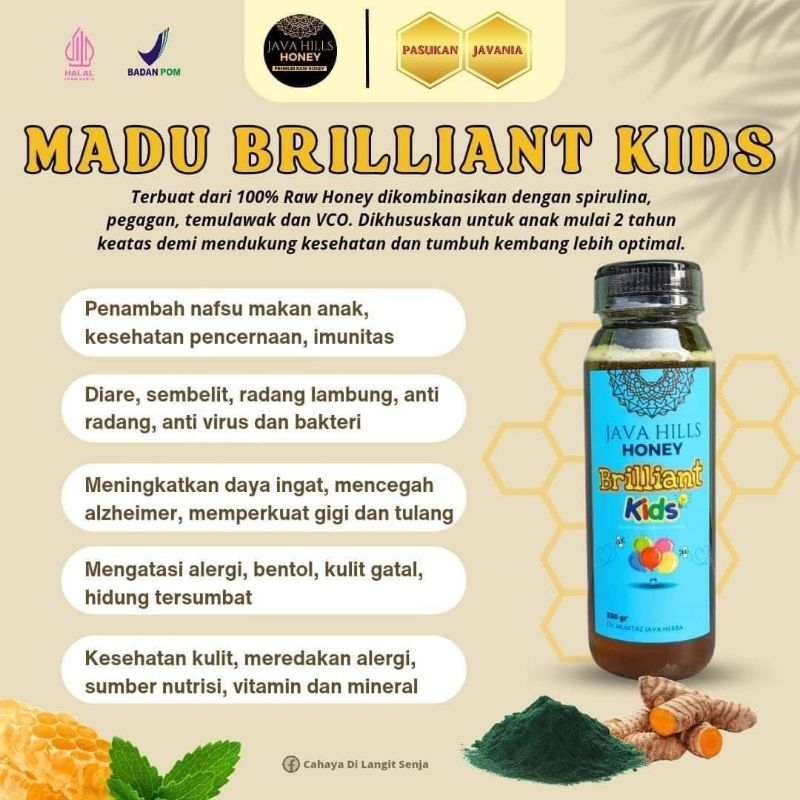

MADU BRILLIANT KIDS JAVA HILLS MADU ANAK menambah nafsu makan, kecerdasan otak,