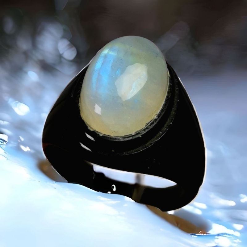 Natural Cincin Pria Biduri Bulan White Moonstone Ceylon