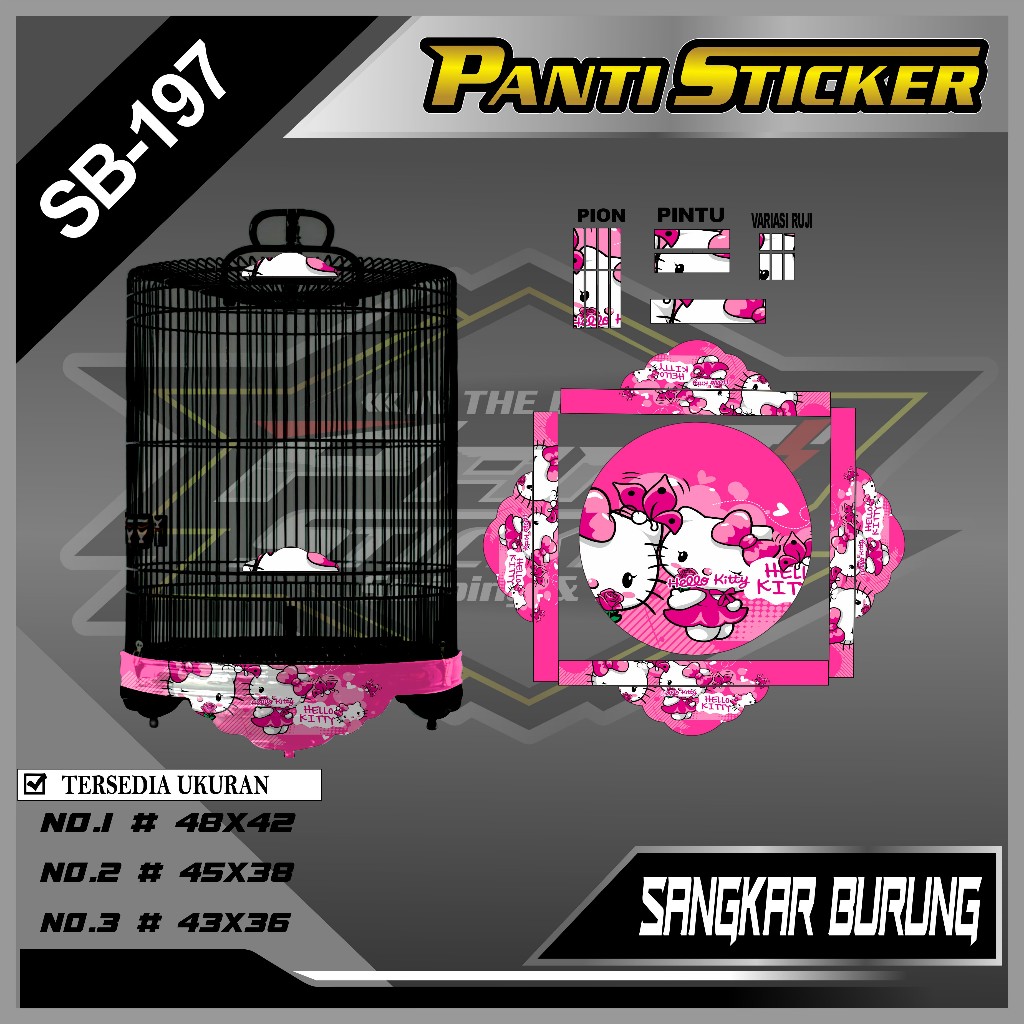 Stiker Aksesoris Sangkar Tebok HELLO KITTY - Decal Sangkar Burung Tebok Bulat