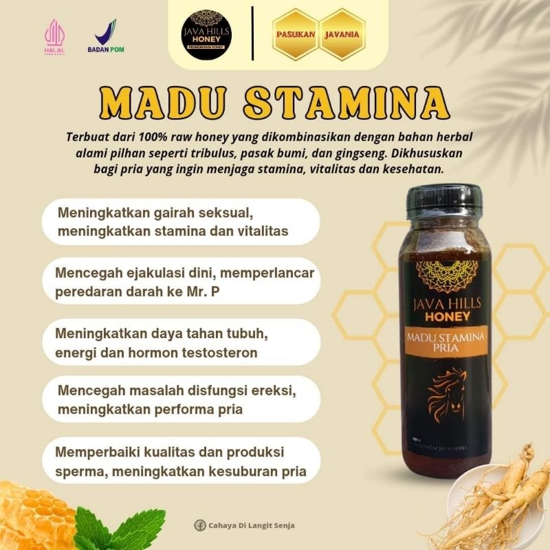 

MADU STAMINA PRIA JAVA HILLS HONEY menambah energi dan bisa untuk promil sehat alami