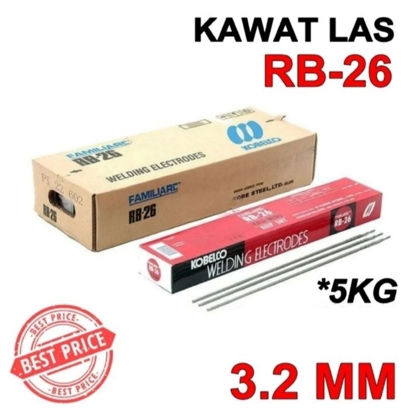 Kawat las RB26 3.2 mm Kobelco 5KG elektroda RB 26 welding listrik 3.2x350