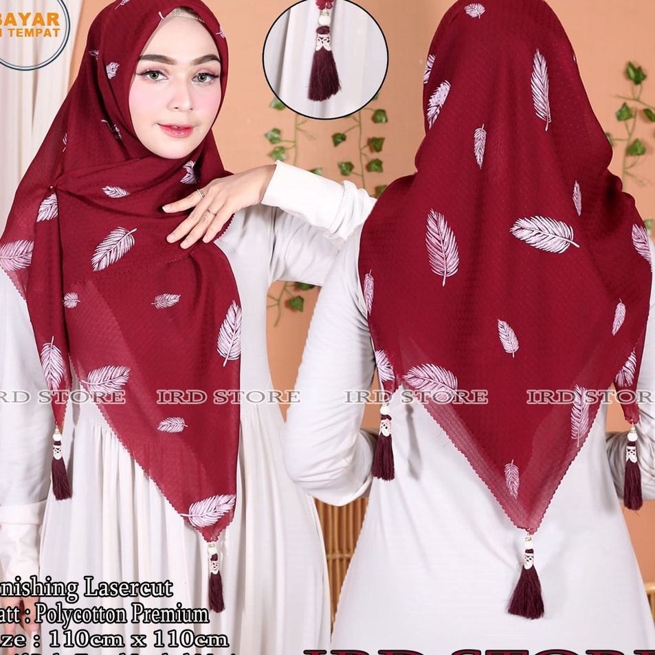 Harga Murah Hijab Segi Empat Motif Bulu Tassel jambul Mutiara Tepi Lasercut Warna Terlengkap Jilbab 