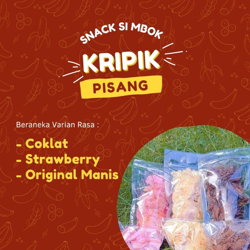 *SI MBOK* Kripik Pisang Rasa Coklat, Strawberry, Original Manis